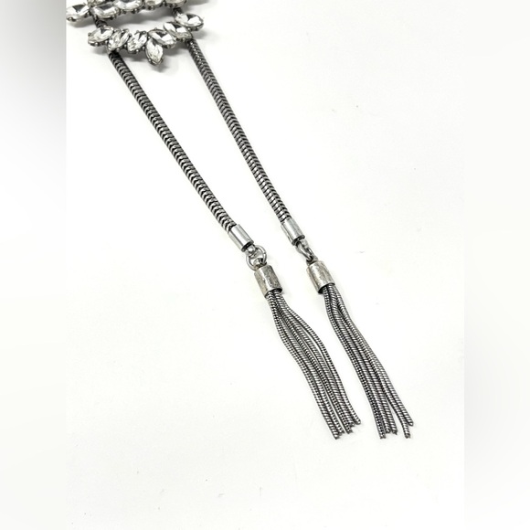 New Free People Lariat Rhinestone Silver Lariat Tassel Necklace - Picture 3 of 5